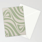 New Groove Retro Swirl Abstract Pattern in Sage and Beige Stationery Card Gallery Image 2