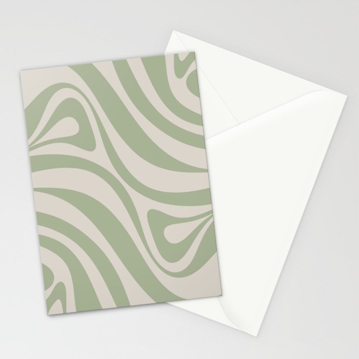 New Groove Retro Swirl Abstract Pattern in Sage and Beige Stationery Card Gallery Image 2