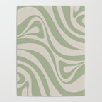 New Groove Retro Swirl Abstract Pattern in Sage and Beige Poster Gallery Image 4