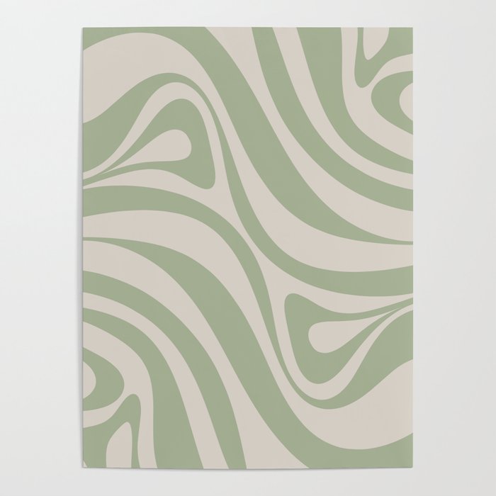 New Groove Retro Swirl Abstract Pattern in Sage and Beige Poster Gallery Image 4