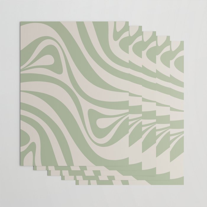 New Groove Retro Swirl Abstract Pattern in Sage and Beige Wrapping Paper Gallery Image 3