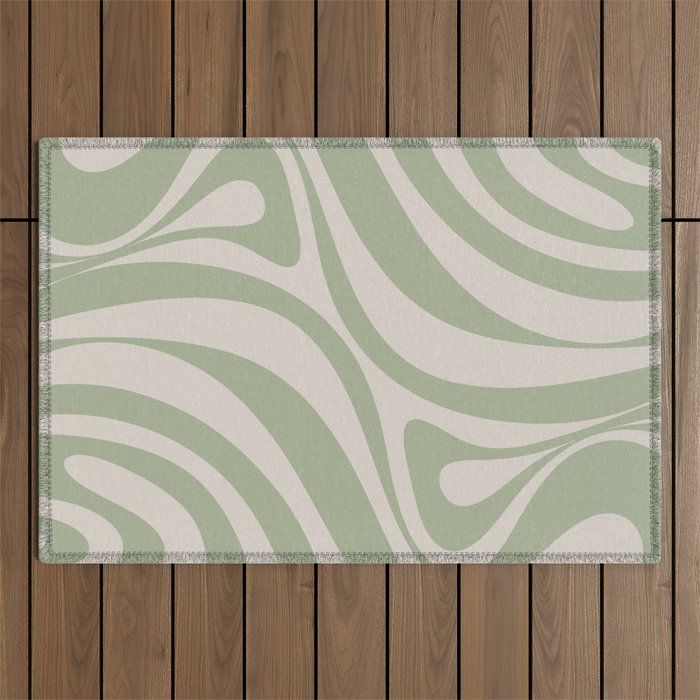 New Groove Retro Swirl Abstract Pattern in Sage and Beige Outdoor Rug Gallery Image 1