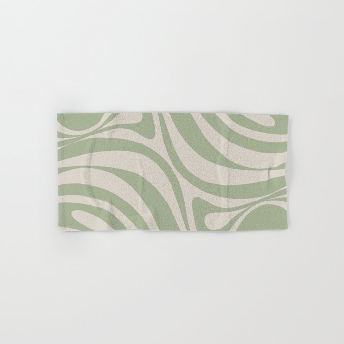 New Groove Retro Swirl Abstract Pattern in Sage and Beige Bath Towel Gallery Image 1