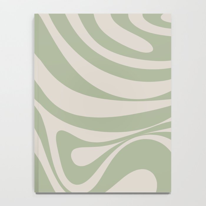 New Groove Retro Swirl Abstract Pattern in Sage and Beige Notebook Gallery Image 4