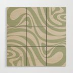 New Groove Retro Swirl Abstract Pattern in Sage and Beige Wood Wall Art Gallery Image 1