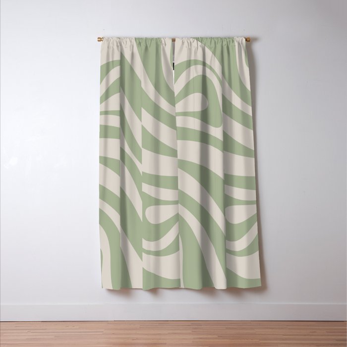 New Groove Retro Swirl Abstract Pattern in Sage and Beige Window Curtain Gallery Image 3