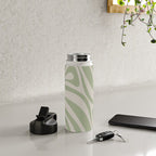 New Groove Retro Swirl Abstract Pattern in Sage and Beige Water Bottle Gallery Image 4