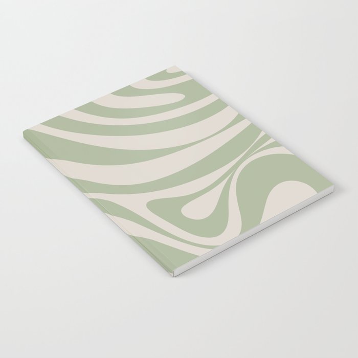 New Groove Retro Swirl Abstract Pattern in Sage and Beige Notebook Gallery Image 1