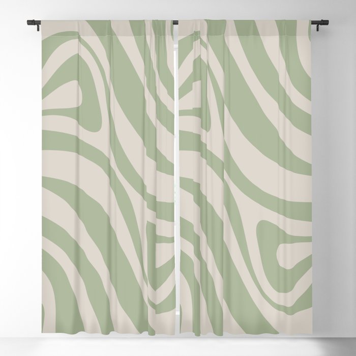 New Groove Retro Swirl Abstract Pattern in Sage and Beige Window Curtain Gallery Image 1