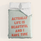 Actually Life is Beautiful and I Have Time typography print in pastel green and red Comforter Gallery Image 6