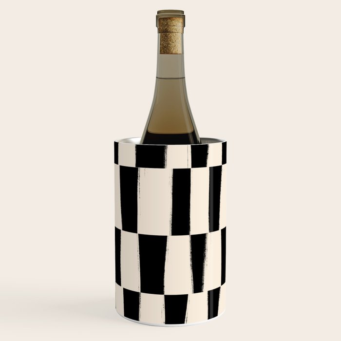 Wave Checks: Noir Black Handpainted Pattern Wine Chiller Gallery Image 3