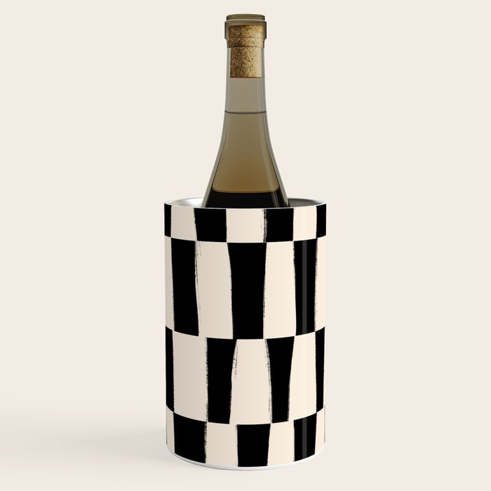 Wave Checks: Noir Black Handpainted Pattern Wine Chiller Gallery Image 2