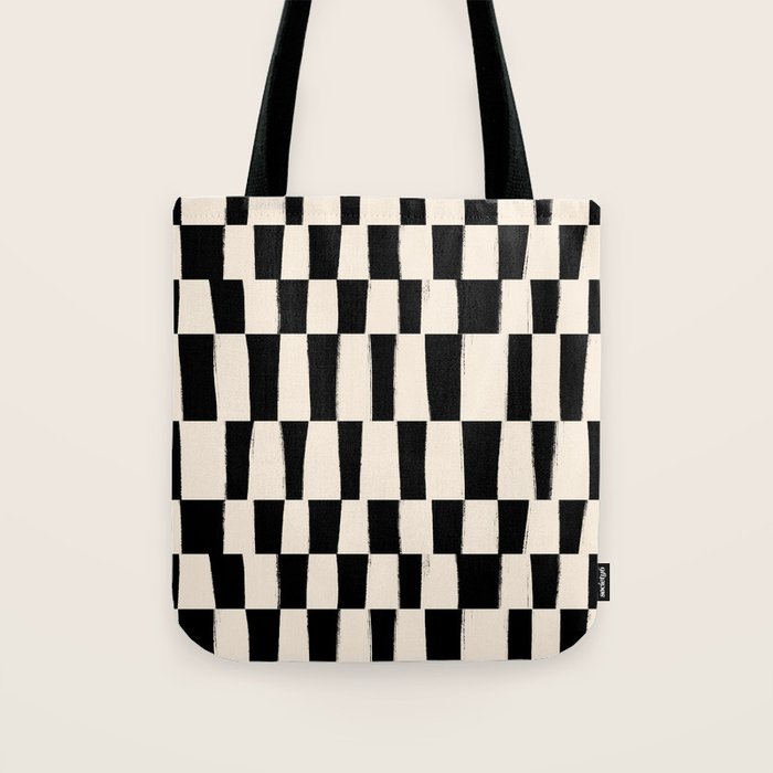 Wave Checks: Noir Black Handpainted Pattern Tote Bag Gallery Image 1