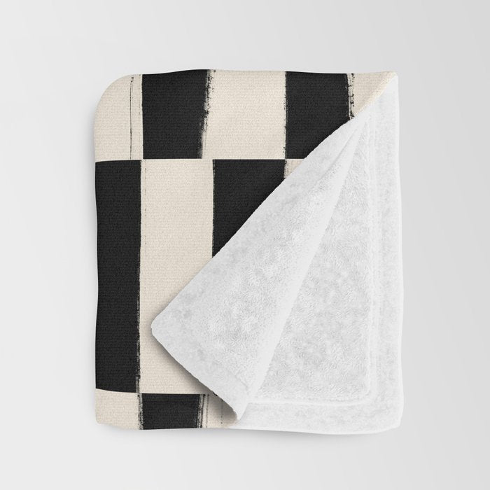 Wave Checks: Noir Black Handpainted Pattern Throw Blanket Gallery Image 3