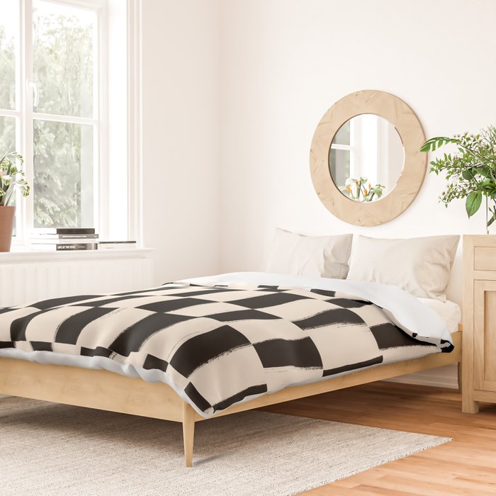 Wave Checks: Noir Black Handpainted Pattern Duvet Cover Gallery Image 2
