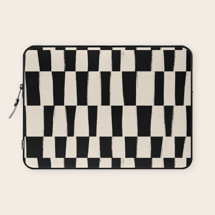 Wave Checks: Noir Black Handpainted Pattern Laptop Sleeve Gallery Image 1
