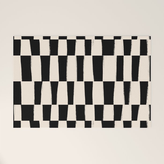 Wave Checks: Noir Black Handpainted Pattern Welcome Mat Gallery Image 1