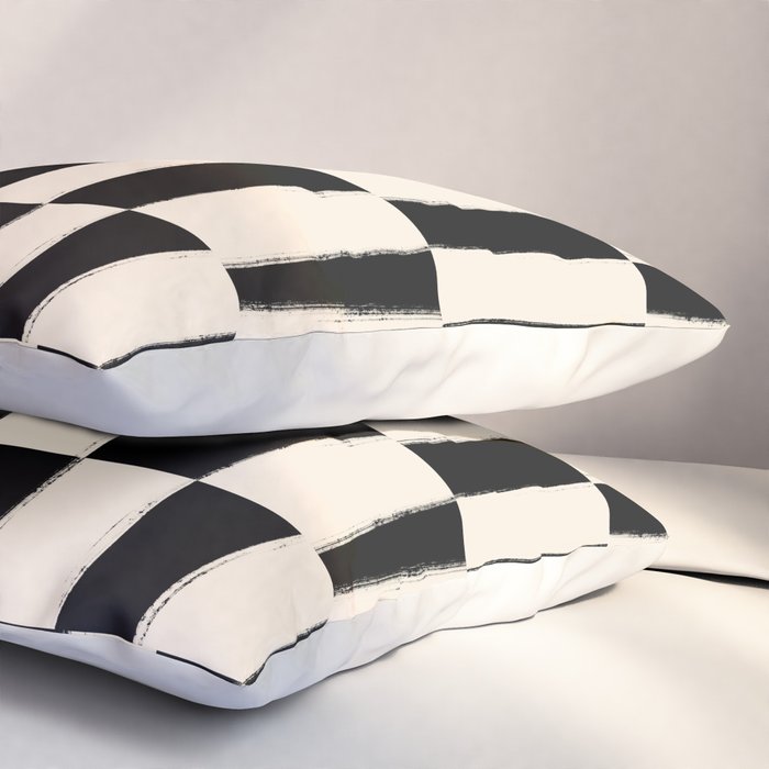 Wave Checks: Noir Black Handpainted Pattern Pillow Sham Gallery Image 3