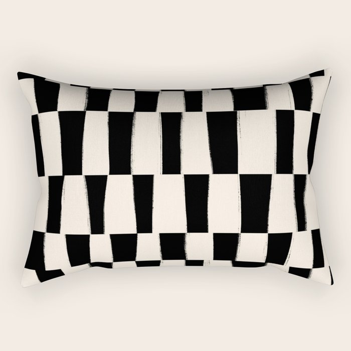 Wave Checks: Noir Black Handpainted Pattern Rectangular Pillow Gallery Image 1