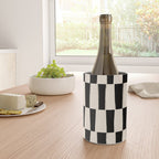 Wave Checks: Noir Black Handpainted Pattern Wine Chiller Gallery Image 4
