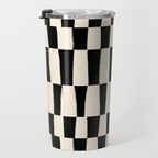 Wave Checks: Noir Black Handpainted Pattern Travel Mug Gallery Image 3