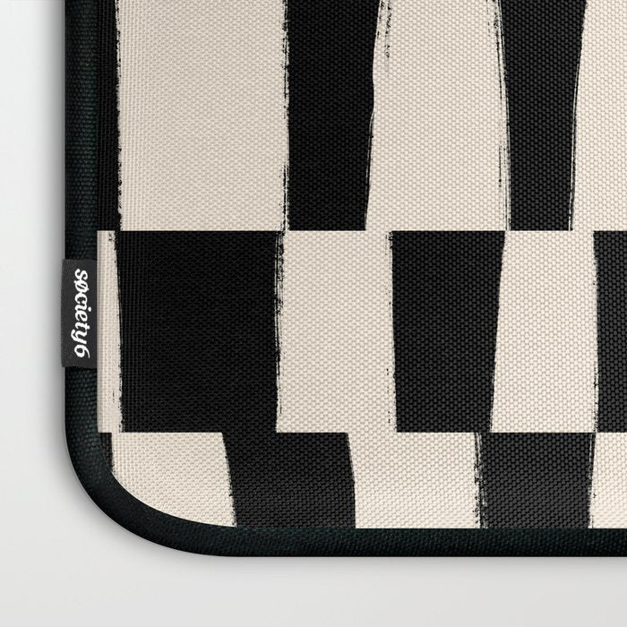 Wave Checks: Noir Black Handpainted Pattern Laptop Sleeve Gallery Image 3