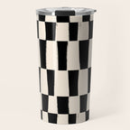 Wave Checks: Noir Black Handpainted Pattern Travel Mug Gallery Image 1