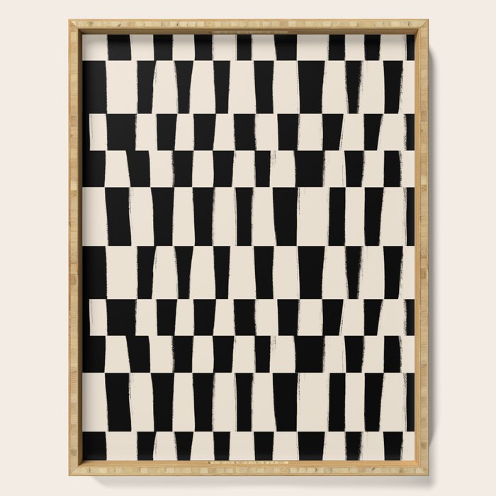 Wave Checks: Noir Black Handpainted Pattern Serving Tray Gallery Image 1