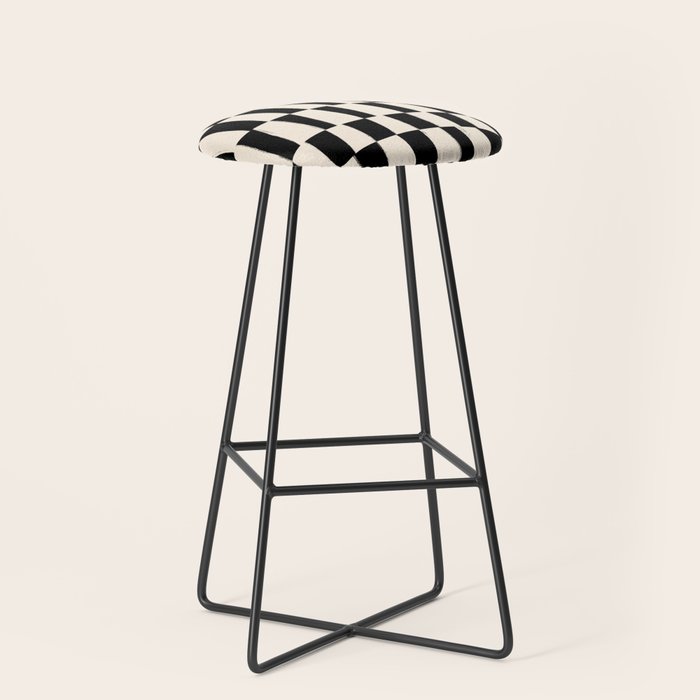 Wave Checks: Noir Black Handpainted Pattern Stool Gallery Image 1