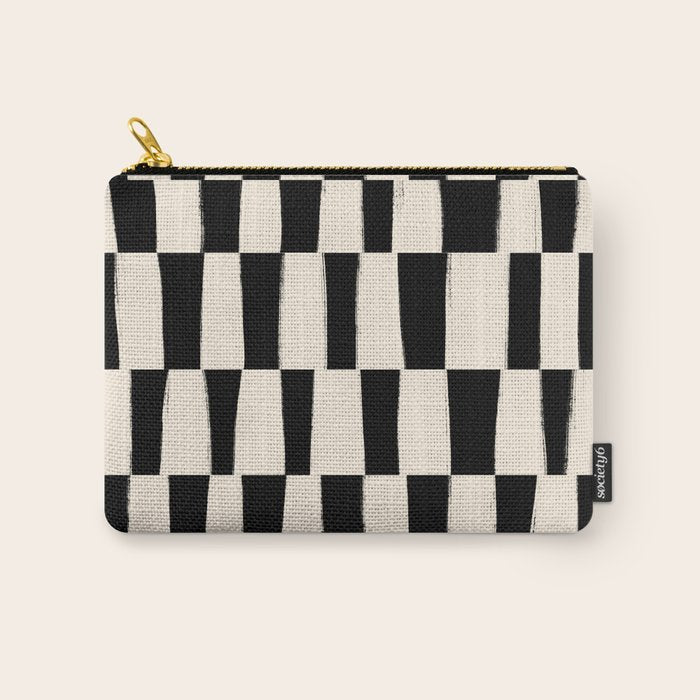 Wave Checks: Noir Black Handpainted Pattern Carry All Pouch Gallery Image 1