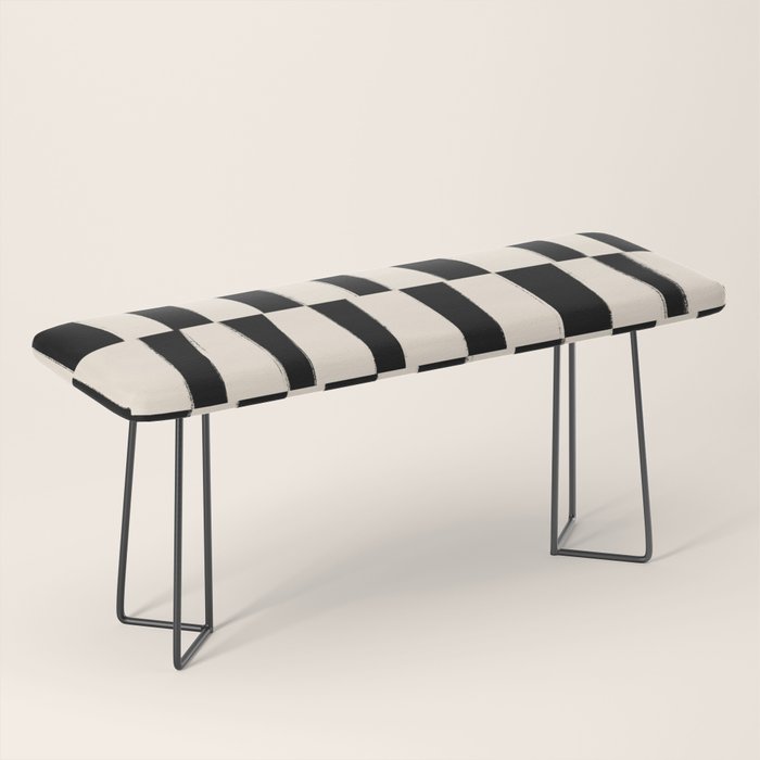 Wave Checks: Noir Black Handpainted Pattern Bench Gallery Image 1