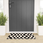 Wave Checks: Noir Black Handpainted Pattern Welcome Mat Gallery Image 3