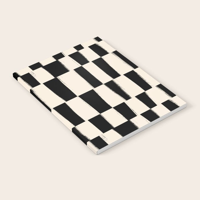 Wave Checks: Noir Black Handpainted Pattern Notebook Gallery Image 1