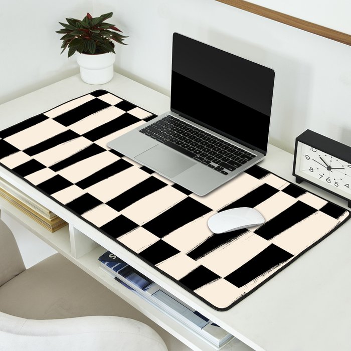 Wave Checks: Noir Black Handpainted Pattern Desk Mat Gallery Image 2
