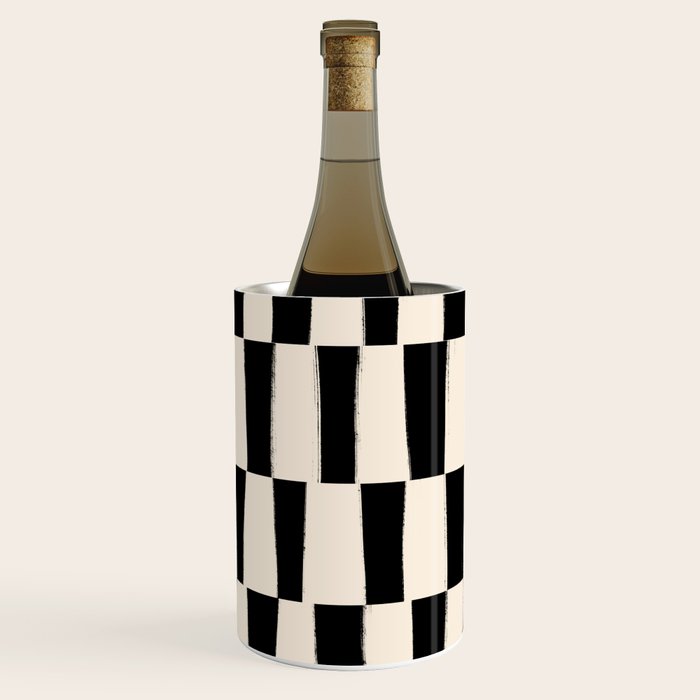 Wave Checks: Noir Black Handpainted Pattern Wine Chiller Gallery Image 1