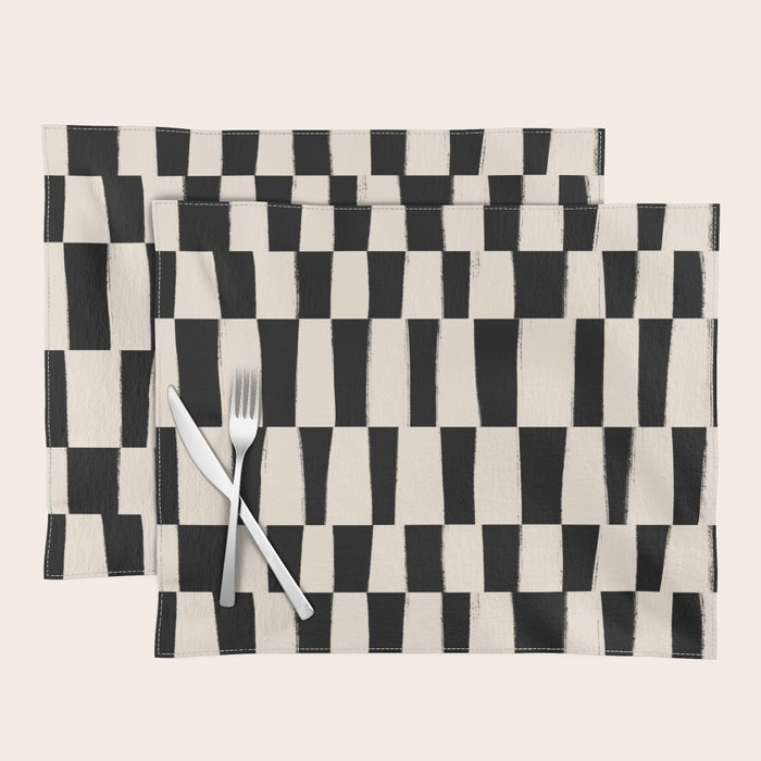 Wave Checks: Noir Black Handpainted Pattern Placemat Gallery Image 1