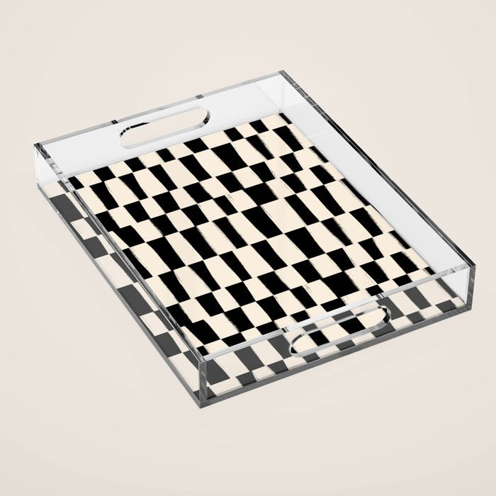 Wave Checks: Noir Black Handpainted Pattern Acrylic Tray Gallery Image 1