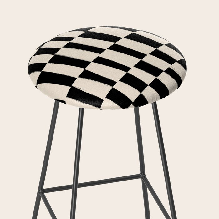 Wave Checks: Noir Black Handpainted Pattern Stool Gallery Image 2