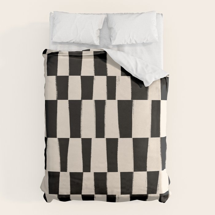 Wave Checks: Noir Black Handpainted Pattern Duvet Cover Gallery Image 1