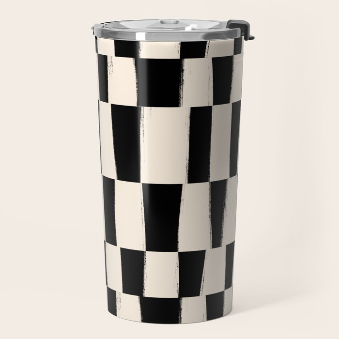 Wave Checks: Noir Black Handpainted Pattern Travel Mug Gallery Image 2