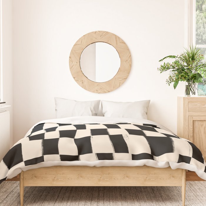 Wave Checks: Noir Black Handpainted Pattern Duvet Cover Gallery Image 3