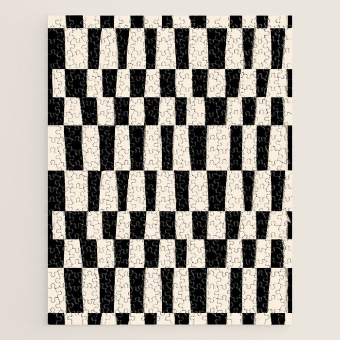 Wave Checks: Noir Black Handpainted Pattern Jigsaw Puzzle Gallery Image 1