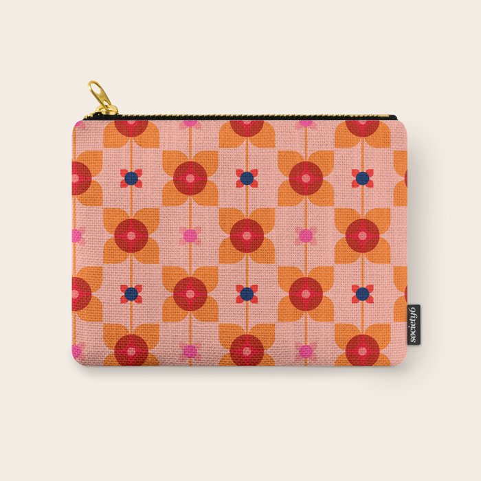 Mid Century Retro Floral Geometric Pattern Carry All Pouch Gallery Image 1
