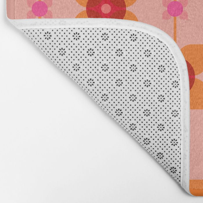 Mid Century Retro Floral Geometric Pattern Bath Mat Gallery Image 2