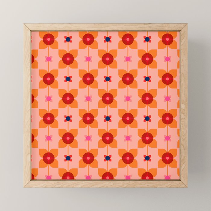 Mid Century Retro Floral Geometric Pattern Mini Art Print Gallery Image 1