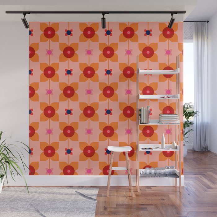 Mid Century Retro Floral Geometric Pattern Wall Mural Gallery Image 1