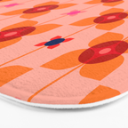 Mid Century Retro Floral Geometric Pattern Bath Mat Gallery Image 3