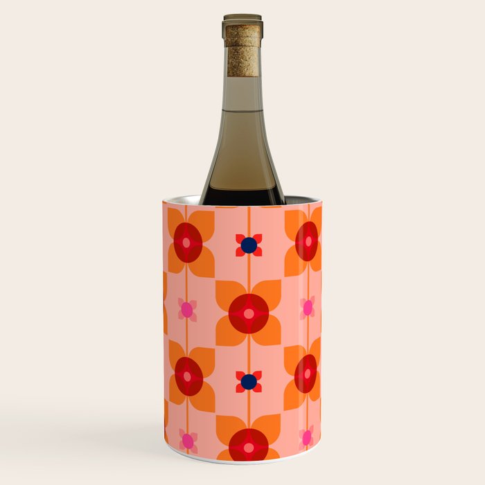 Mid Century Retro Floral Geometric Pattern Wine Chiller Gallery Image 1
