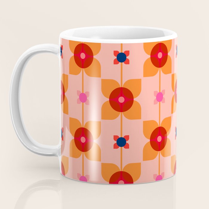 Mid Century Retro Floral Geometric Pattern Coffee Mug Gallery Image 3