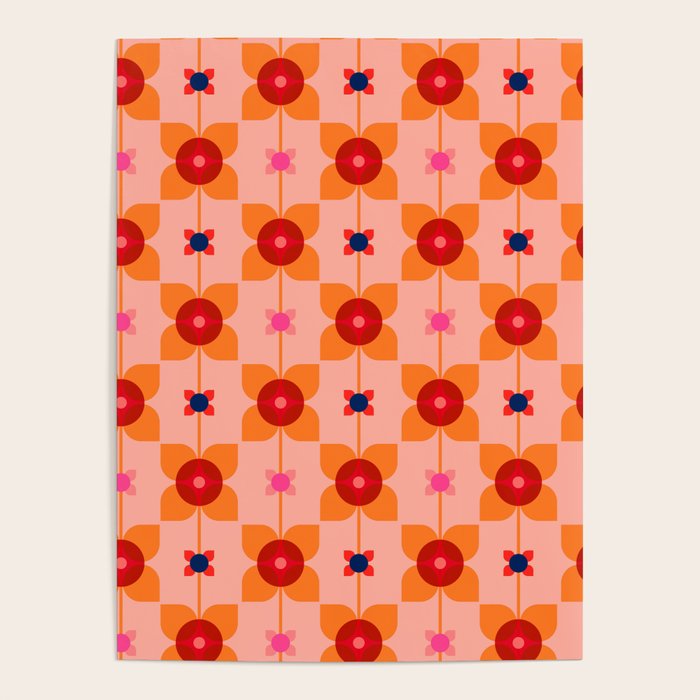 Mid Century Retro Floral Geometric Pattern Poster Gallery Image 4